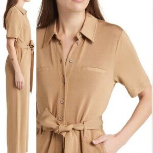 & Other Stories Dark Beige Utility Belted Jumpsuit Short Sleeve Size M